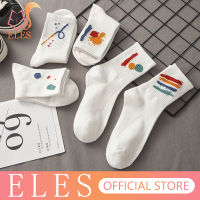 ELES Fashion Graffiti Socks for Women Cotton Simple Wild Breathable Socks Korean College Style Girl Japanese White