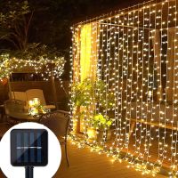 Icicle String Lights Christmas Decorations Solar LED Garland Curtain Light Outdoor Indoor 8 Modes With Remote For Party Wedding