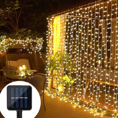 【LZ】 Garden Solar Led Light Outdoor 3x3 Waterproof Curtain Lights Solar Panel Copper Wire Garland Garden Decoration Outdoor Light
