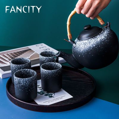 FANCITY Japanese style tea set teapot ceramic household tea maker drinking tea cup single pot creative bamboo handle por