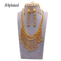 African 24K gold filled round bridal bells necklaces earrings celets jewelry sets gifts Necklace ring jewellery set for women