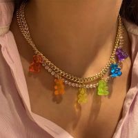 【DT】hot！ Punk Colorful Gummy Pendant Metal Choker Necklace for Multi-layer Tennis Clavicle Chain New Jewelry