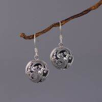 925 Silver Spray Hollow Bead Drop Earrings for Women Vintage Small Ball Shape Hanging Earrings Party Anniversary Jewelry EH023