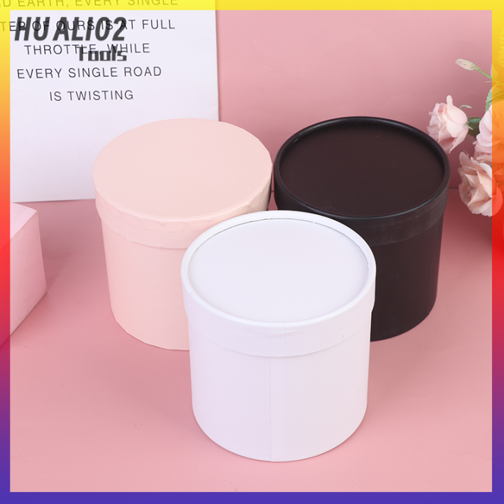 huali02กล่องกระดาษลายดอกไม้ทรงกลม1ชิ้นกล่องใส่ของขวัญถังกล่องของขวัญปาร์ตี้