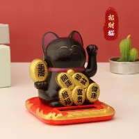 สินค้าใหม่ Lucky Cat แมวกวัก แมวกวักนำโชค พลังงานแสงอาทิตย์ แมวกวักถือเหรียญทอง ขนาดเล็ก 7.5cm สีดำ