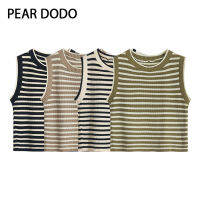 [จัดส่งภายใน 3 วัน] PEAR DODO เสื้อกั๊กสไตล์เกาหลีสั้นรอบคอแขนกุดลาย