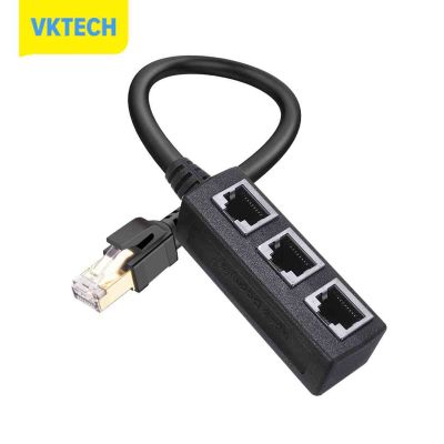 [Vktech] RJ45 Ethernet Socket Splitter Extender Modular Plug Adapter สำหรับ Cat 5e Cat 5