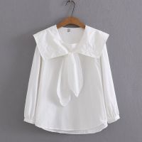 【มีไซส์ใหญ่】Plus Size XL-4XL Womens 9/10 Sleeved White Tops Solid Color A-line Vintage Blouses Oversized OL Blusas