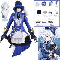 Anime Game Genshin Impact Focalors Cosplay Hat Wig Hair Full Set Outfit Carnival Womens Outfit Dress Halloween Costume