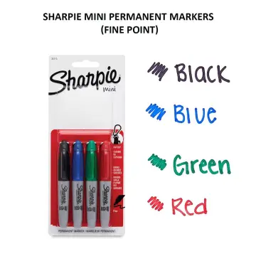 Sharpie Mini Permanent Markers, Fine Point, Black, Blue, Green, Red - 4 /  Set 