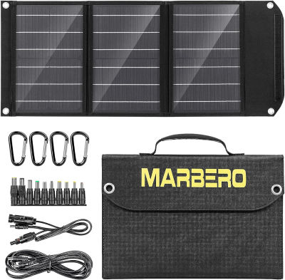 MARBERO 30W Solar Panel, Foldable Solar Panel Battery Charger for Portable Power Station Generator, iPhone, Ipad, Laptop, QC3.0 USB Ports &amp; DC Output(10 Connectors) for Outdoor Camping Van RV Trip 30W 13.9 x 9.8 x 1.7