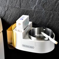 ที่เขี่ยบุหรี่แบบ Kehao2ติดผนังแบบเจาะฟรีมัลติฟังก์ชั่นพร้อมฝาปิดชั้นวางบุหรี่สำหรับห้องน้ำห้องน้ำ