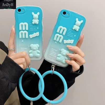 AnDyH New Design For Vivo V5 Case 3D Cute Bear+Solid Color Bracelet Fashion Premium Gradient Soft Phone Case Silicone Shockproof Casing Protective Back Cover