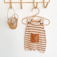 [COD] ins2020 autumn pocket striped sling romper baby knitted wool jumpsuit bag fart