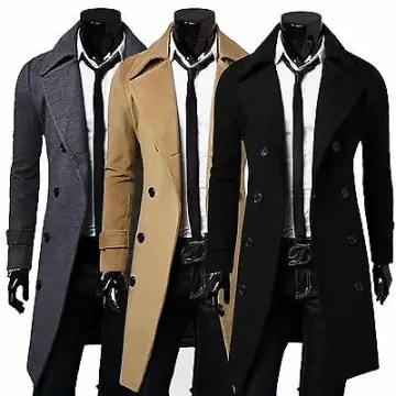 Mens knee length sales trench coat