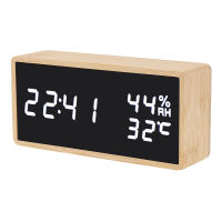 Alarm Clock LED Wood Voice Control Time Date Temperature Digital Bamboo Rectangle Table Desktop Clocks