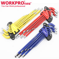 WORKPRO Wrench Key Heads Set 9Pcs Allen Key L Hex Torx Ball Head Star Wrench Long Short Precise Metric Imperial Wrench Kit