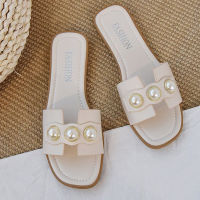 Women Slippers Fashion Pearl Design Elegant Flat Shoes 2021 Sell Well Korean Version Beige Low Heel Ladies Flip Flop Casual