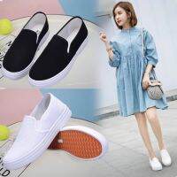 Women Plain White Sport Shoes Slip-On Sports Sneakers Canvas Walking Shoes