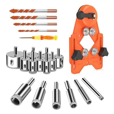 21Pcs Diamond Hole Saw Set, Diamond Drill Bits 6-50mm,Tile Hole Saw Set with Adjustable Hole Saw Guidance Fixture