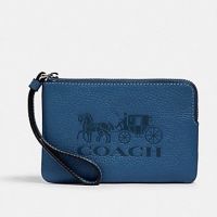 ร้อน, ร้อน★พร้อมส่ง แท้ % New คล้องมือ 1 ซิป S JES CORNER ZIP WRISTLET WITH HORSE AND CARRIAGE (COACH 3580) SV/BLUE JAY