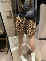 Leopard Shorts Women Summer Baggy All-match Personality Elastic Waist Trendy American Style Casual Street Wear Simple Hotsweet