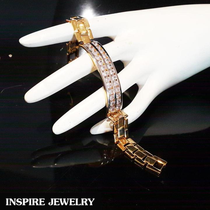 inspire-jewelry-สร้อยข้อมือฝังเพชรสวิสเรียงสองแถว-หรือสามแถว-ให้เลือกใส่-เลตเพชรสวิส-น้ำงามเกรด-aaa-งานจิวเวลลี่-ยาว-18-gold-plated-diamond-clonning