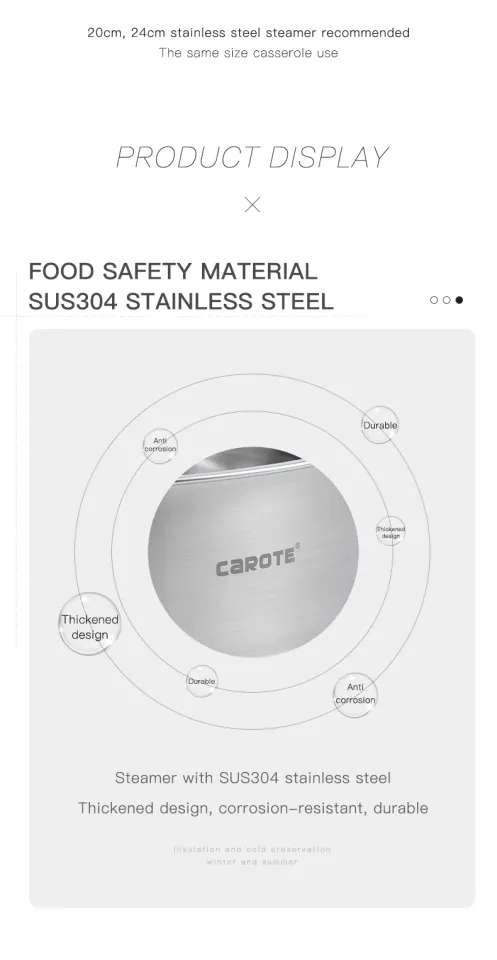 Carote Multifunctional 304 Stainless Steel Steamer Basket  16CM/18CM/20CM/24CM/28CM/30CM High Quality Steaming Rack Thickened  Household Steamer Tray