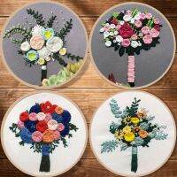 3D Europe Bouquet Cross Stitch Kit With Embroidery Hoop Holding Flowers Bordado Iniciante Wedding Decoration Sewing Supplies