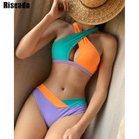 【CW】Riseado Colorblock Bikinis Set y Cross Wrap Swimsuits High Waist Swimwear Women 2022 High Cut Bathing Suits Women Biquini New