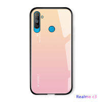 UCUCUCUC คสมือถือ เคสโทรศัพท์ เคส Realme C3 กรณีโทรศัพท์แก้วคลาสสิกแฟชั่นหรูหรา Aurora สายรุ้งปลอกไล่โทนสีชุดกรณีกันกระแทกกระจกปกหลัง