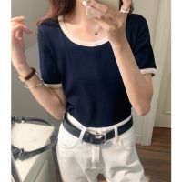 61868 เสื้อยืดคอกลม แขนสั้น สีตัดกัน สําหรับผู้หญิง V728