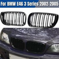 1Pair Car Front Kidney Grills Gloss Black Double Slat Hood Grill for BMW 3 Series E46  2002-2005 Racing Grille Car Replacement