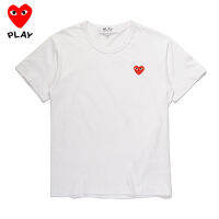 ◎  【 Stock】Original ของแท้ COMME Des Garcons CDG เสื้อยืดเย็บปักถักร้อยหัวใจผ้าฝ้ายบริสุทธิ์ Breathable นุ่มสบายผู้ชายผู้หญิงเสื้อยืดสีขาว