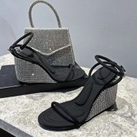 ◎℗ Designer Sandals Fashion Womens Sandals Summer 2023 High Heels Rhinestone Party Dress Open Toe Wedge Sandals Shoes for Women