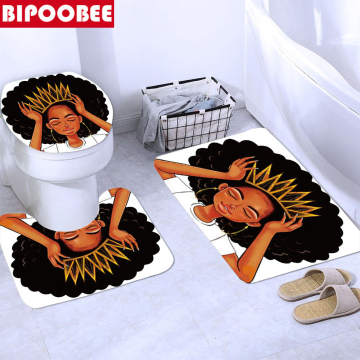 african-american-women-with-crown-shower-curtain-afro-africa-girl-queen-princess-bath-curtains-with-rugs-toilet-seat-cover-set