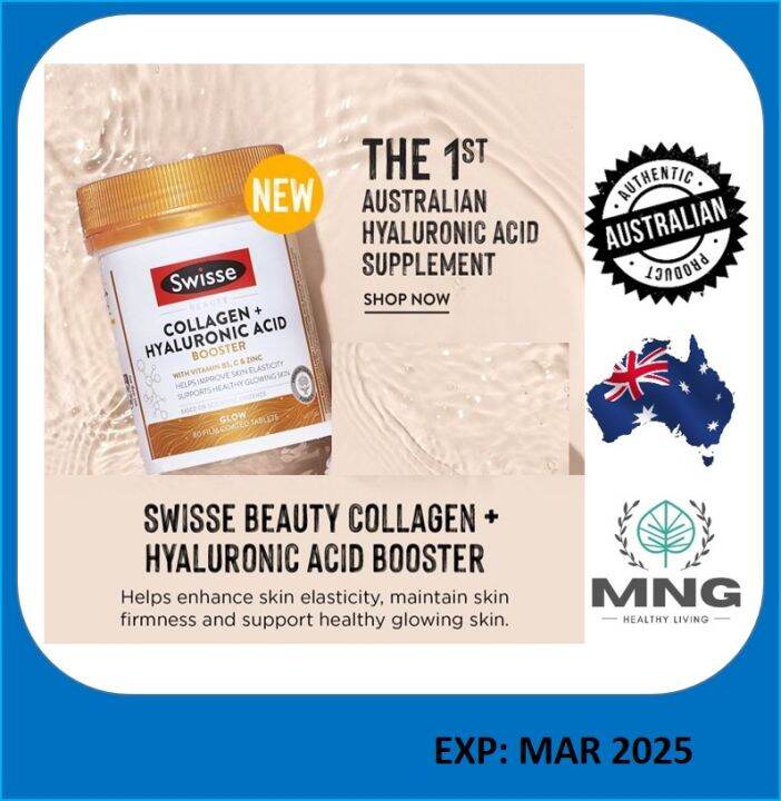 Swisse Beauty Collagen + Hyaluronic Acid Booster 80 Tablets Lazada
