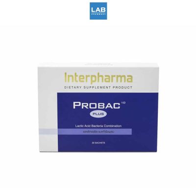 Interpharma Probac 10 Plus 30 sachets/box  โปรแบคเท็น พลัส ผลิตภัณฑ์เสริมจุรินทรีย์ 10 สายพันธุ์ 1 กล่อง บรรจุ 30 ซอง ผลิตภัณฑ์เสริมอาหาร โปรแบค เท็น พลัส แลคติกแอซิด แบคทีเรียผสม