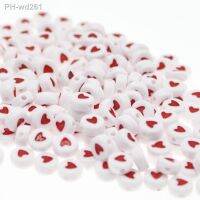 CHONGAI 100Pcs Fashion Jewelry Love Heart Acrylic Flat Round Beads for DIY Craft Jewelry Making