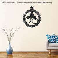 นาฬิกาเกียร์ 3D โมเดิร์นขนาดใหญ่ Wall Art Rotatory Gear Clock ปฏิทินกลไกล้อสีดำ