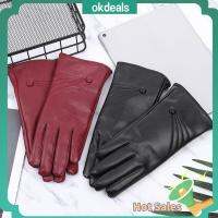 OKDEALS Fashion Windproof Cool Thicken Warm Touch Screen Mittens PU Leather Gloves Punk Cashmere Gloves