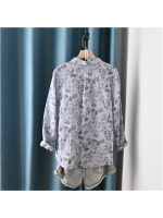 Lamdrap Unique R Rose Ginkgo Leaves Ink Painting Print Linen Long Sleeve Shirt Blouse 2023 New