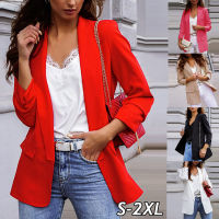 Chloeh Hornbye Shop ผู้หญิงแขนยาวสีทึบแขนยาวขนาดเล็ก Lady Blazer Casual สุภาพสตรีชุดทำงานเสื้อ S-2XL