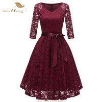 Ssion 2023 Elegant วันเกิดชุดราตรี VD0712แขนยาวฤดูใบไม้ร่วงผู้หญิงสุภาพสตรี A line Lace dresses