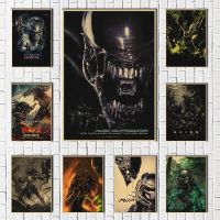 ภาพยนตร์ Alien Vs Predator Retro Art คราฟท์ผ้าใบโปสเตอร์ตกแต่งบ้านห้องนั่งเล่นคุณภาพสูง Art Decor Home Decor ภาพวาด