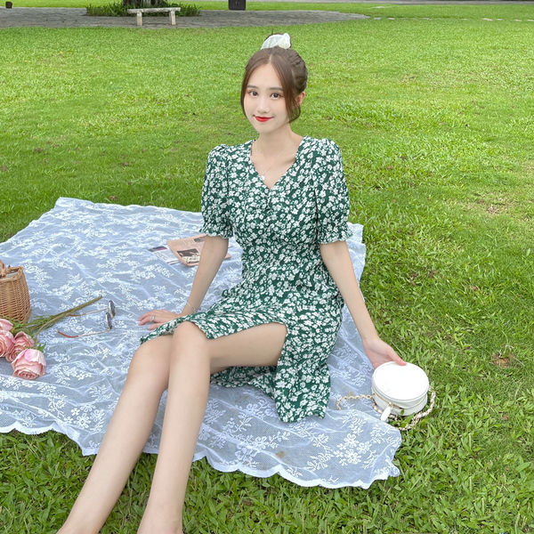 miss-pni-แฟชั่นสตรีชุดชีฟองลายดอกไม้ฤดูร้อนใหม่เกาหลีหวานอเนกประสงค์เอว-slit-กระโปรง