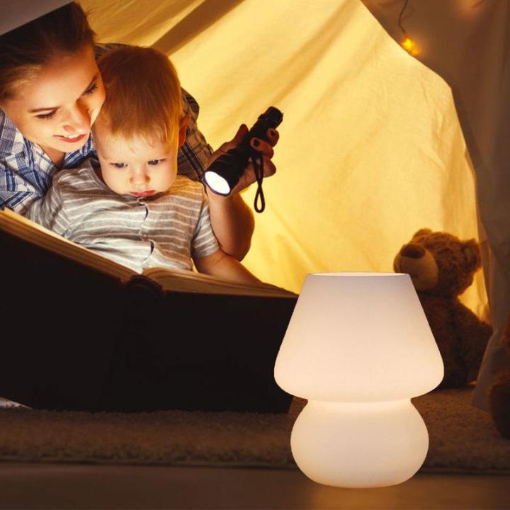 wls-โคมไฟหัวเตียงเห็ดโคมไฟตั้งโต๊ะ-usb-หรี่แสงได้สำหรับห้องเด็ก-ไฟกลางคืนลายทางวินเทจเห็ดกระจกห้องนอนหลอดไฟเห็ด