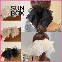 SUN BOX ผู้หญิงหญิง ขี้เกียจ headdress ชีฟองผ้าชีฟอง สไตล์ฝรั่งเศส- คลิปผมหางม้าฤดูใบไม้ผลิ ที่หนีบผมขนาดใหญ่ โบว์น๊อต กิ๊บติดผมโบว์