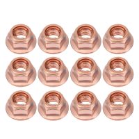 ♀ 10Pcs M8 High Quality Carbon Steel Copper Plated Hexagon Head Serrated Spinlock Flange Lock Nut 8mm High Temperature Nuts