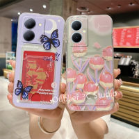 เคสโทรศัพท์ VIVO Y27 Y36 Y78 VIVOY27 4G 5G เคส ปลอก ดีไซน์ใหม่ การ์ตูนน่ารัก แสงแดด ใบหน้ายิ้ม ผีเสื้อ ดอกทิวลิป ผู้ถือบัตร โปร่งใส ปกอ่อน Case 2023